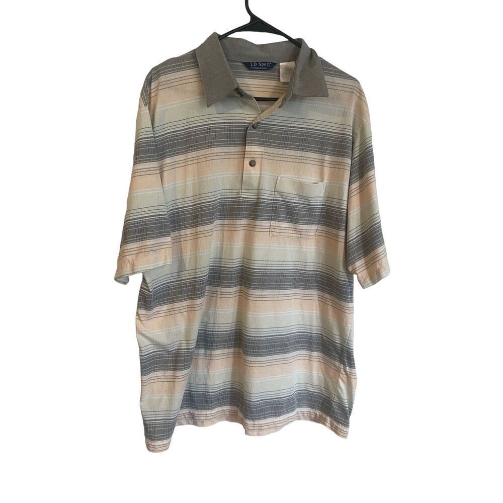 LD Sport Mens Gray Pink Short Sleeve Striped Polo Shirt Size XL
